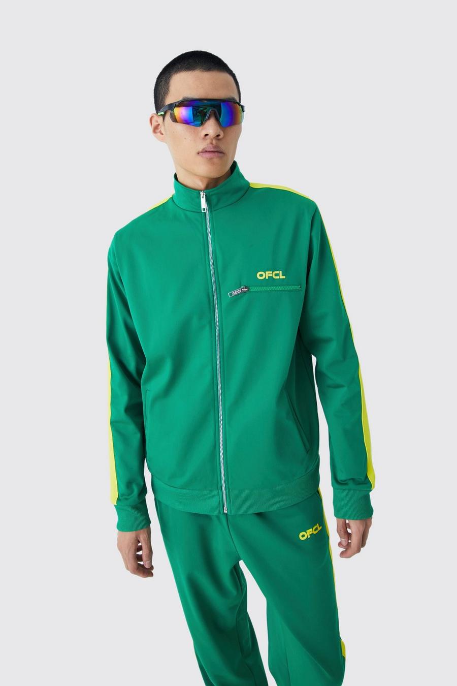 Green Relaxed Tricot Zip Detail Track Jacket image number 1