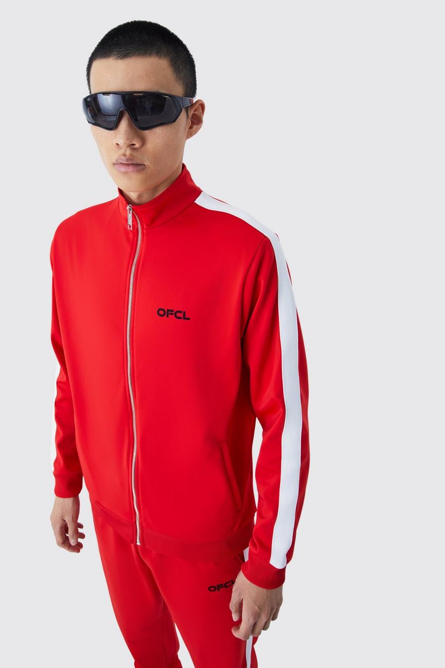 Red Relaxed Tricot Zip Detail Tracksuit image number 1