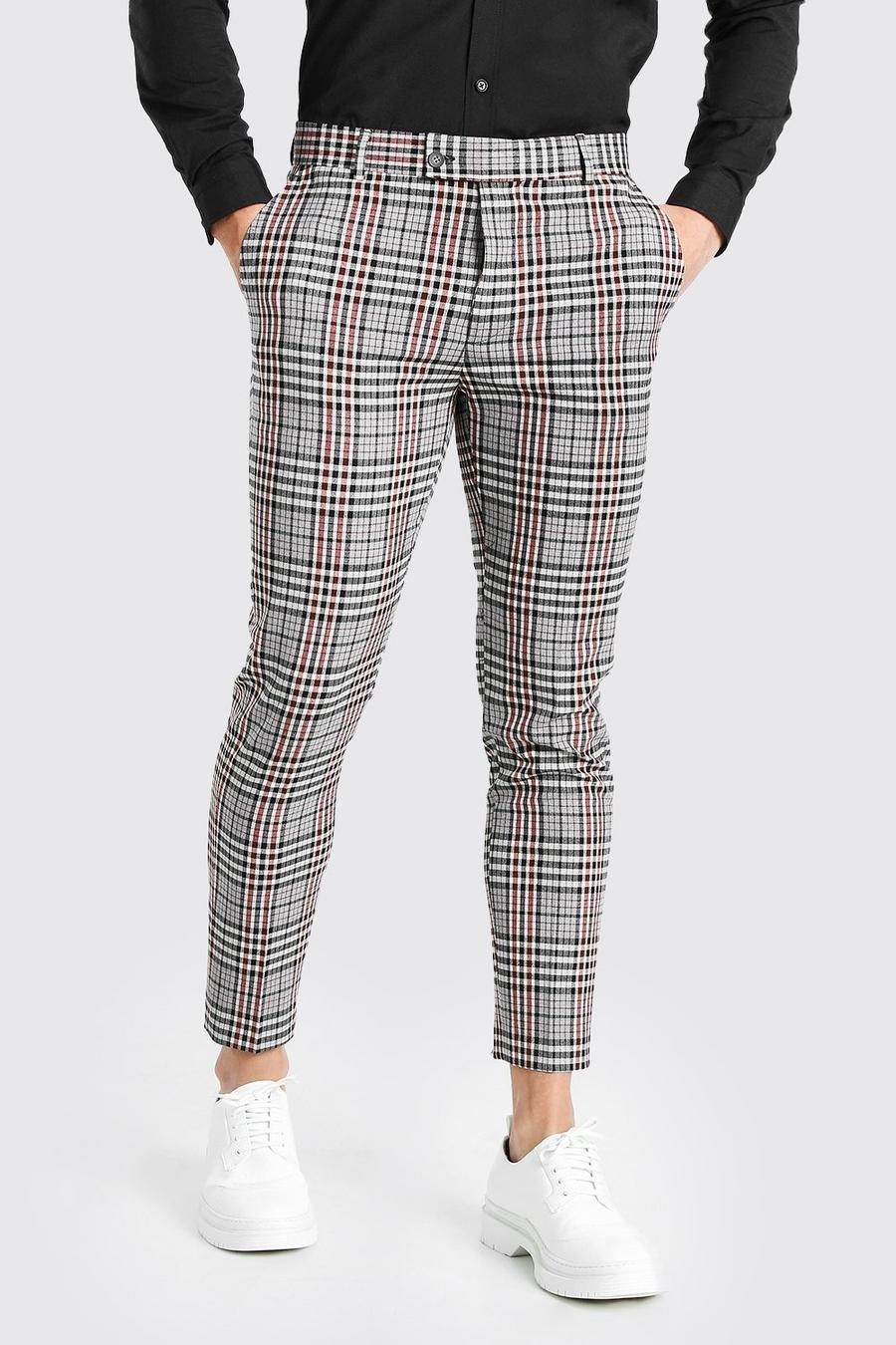 Skinny Fit Grey Check Cropped Suit Trousers