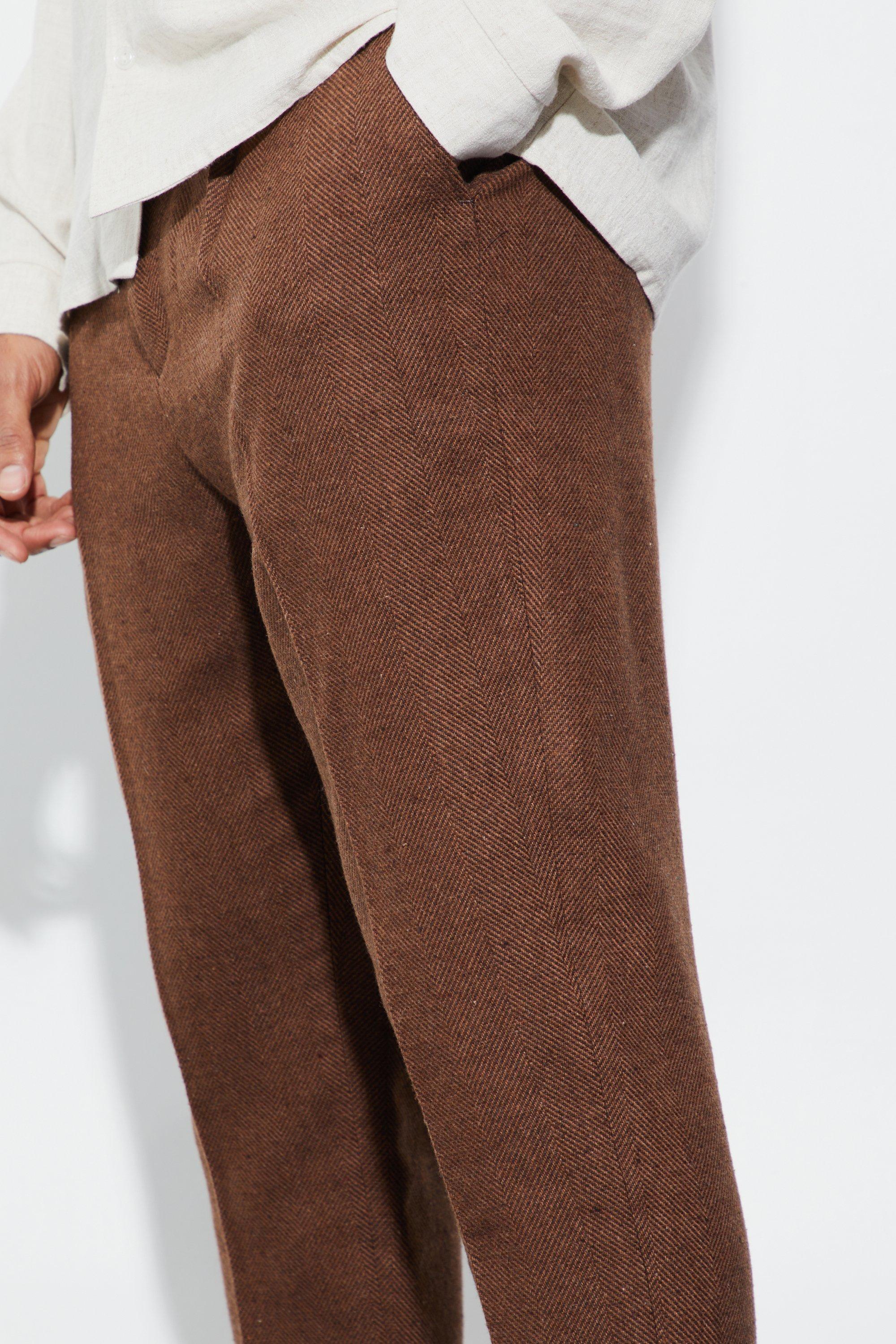 Tapered Fit Herringbone Suit Trousers