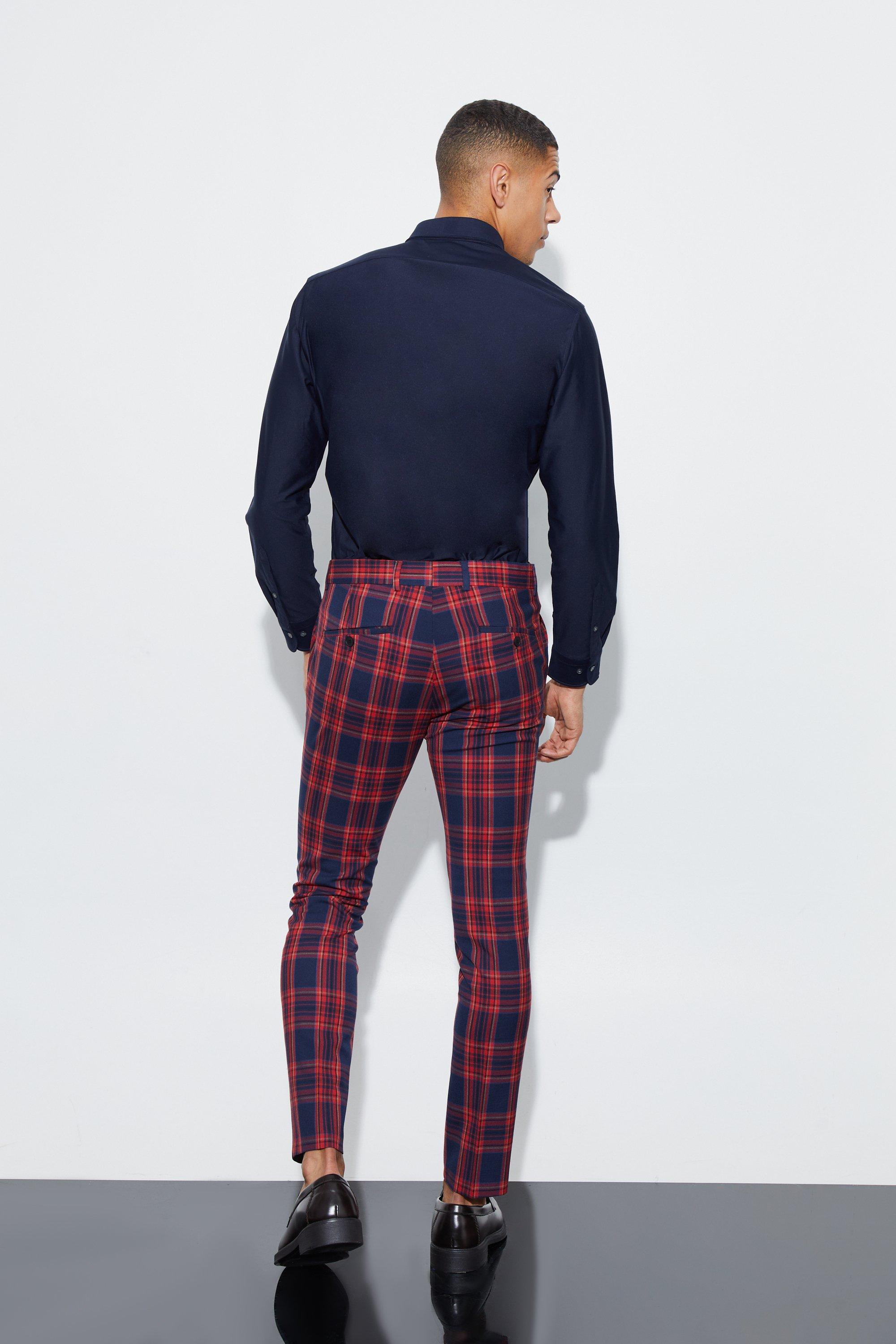 Mens skinny 2025 tartan trousers