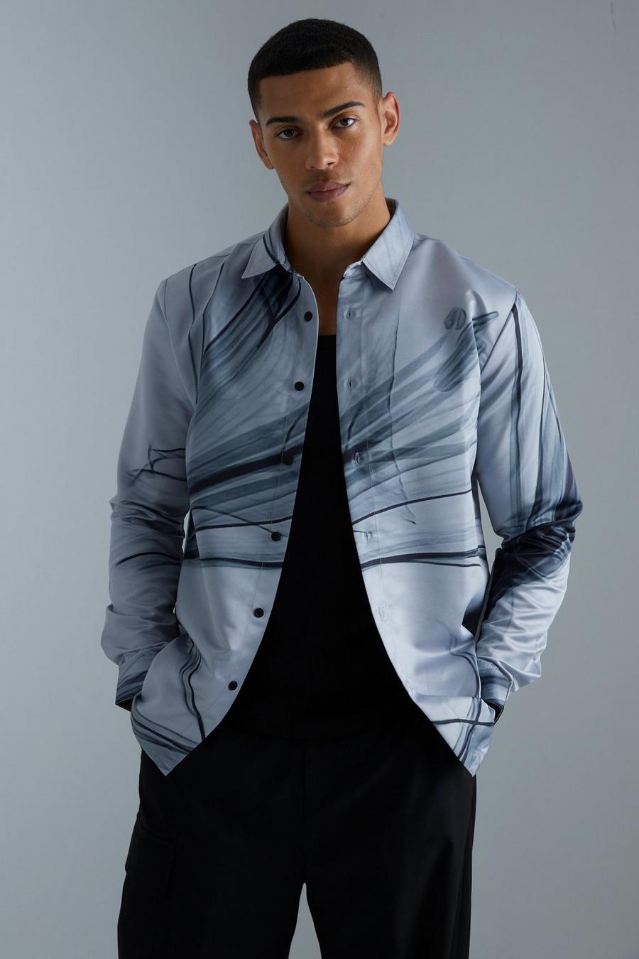 Grey Long Sleeve Satin Brush Shirt PMD image number 1