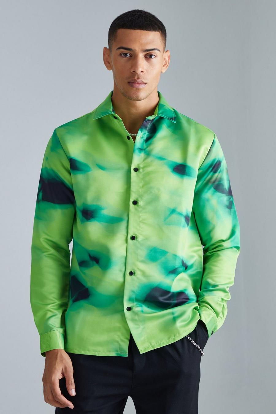 Green Satijnen X Ray Overhemd Met Lange Mouwen image number 1