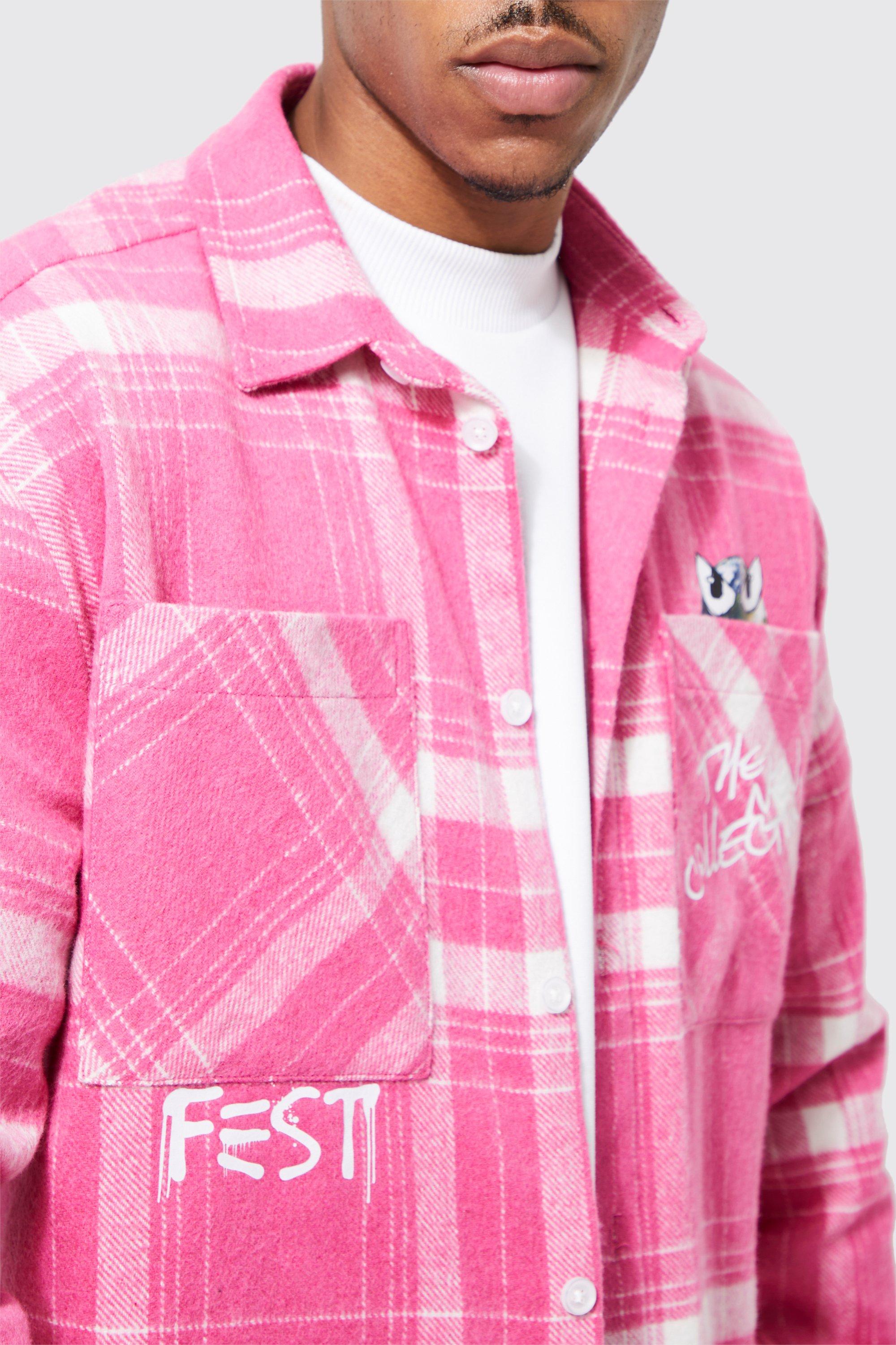 Pink oversized hot sale check shirt