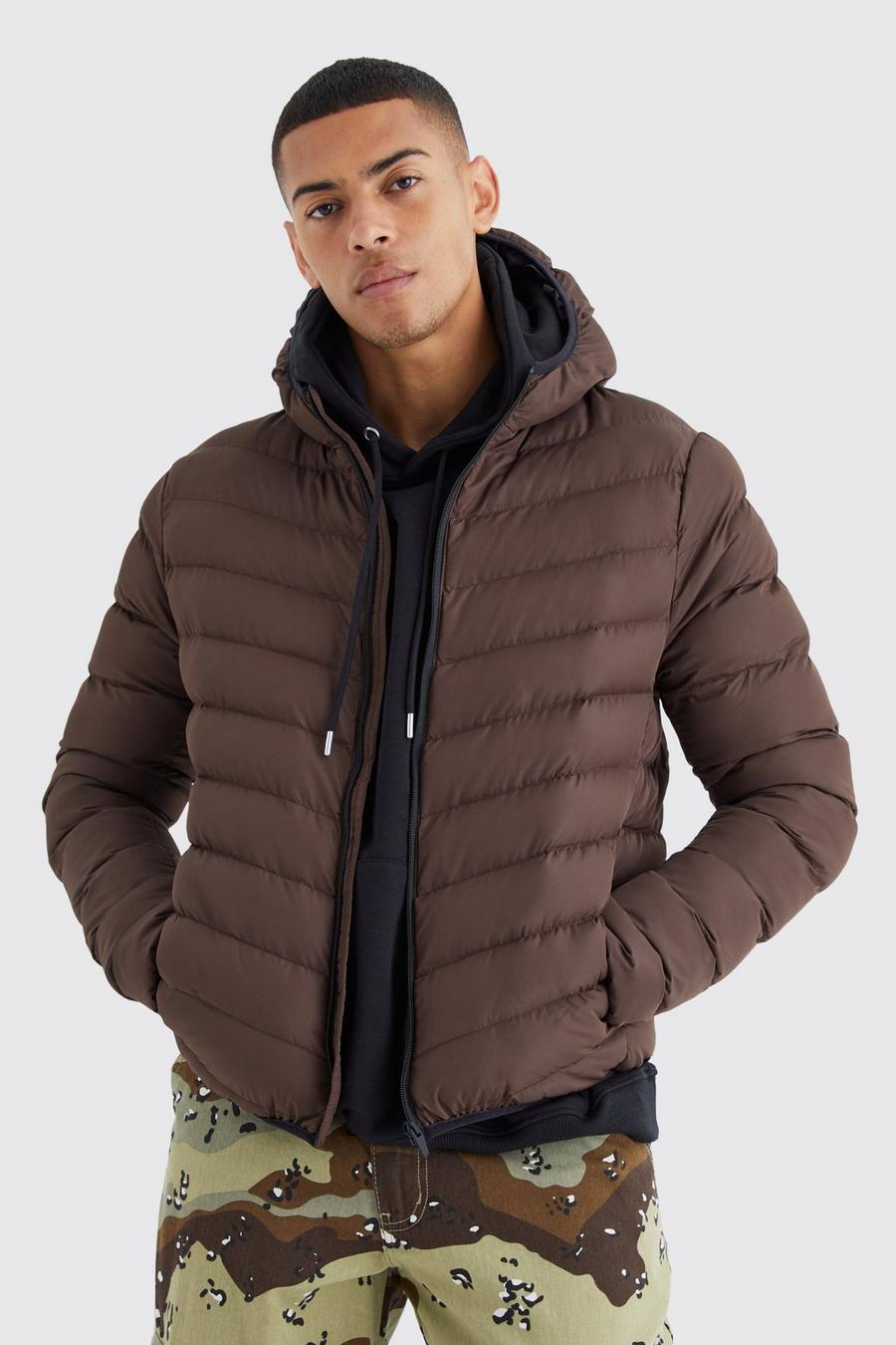 Chocolate brun Quilted Zip Through Puffer With Hood image number 1
