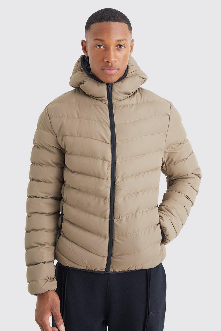 Stone Quilted Zip Through Puffer With Hood image number 1