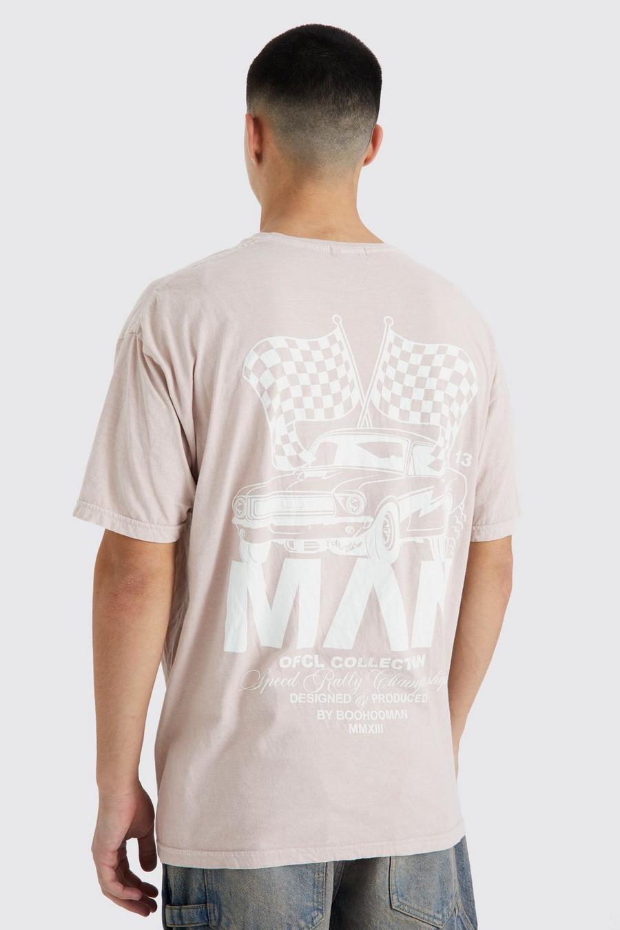 Oversize Man T-Shirt mit Car-Print, Sand