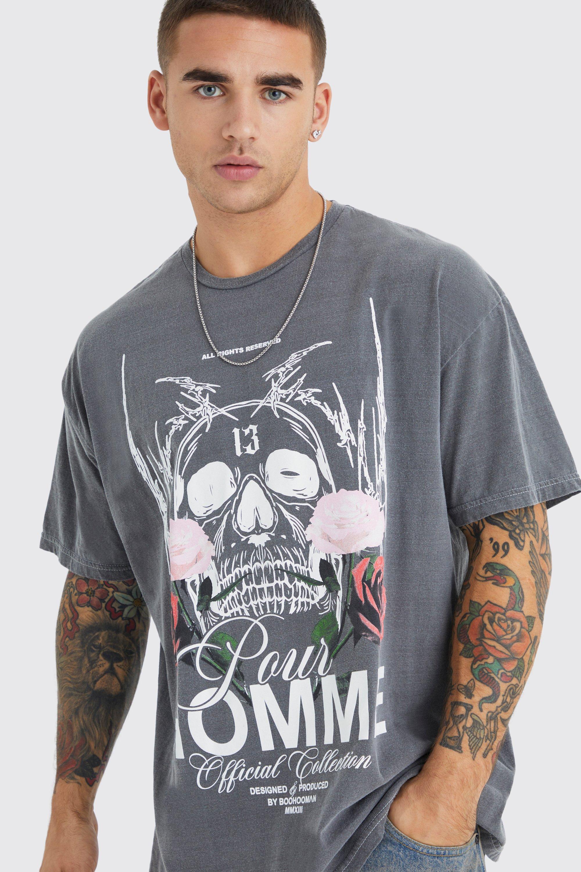 Oversized Homme Skull Wash Graphic T shirt boohoo