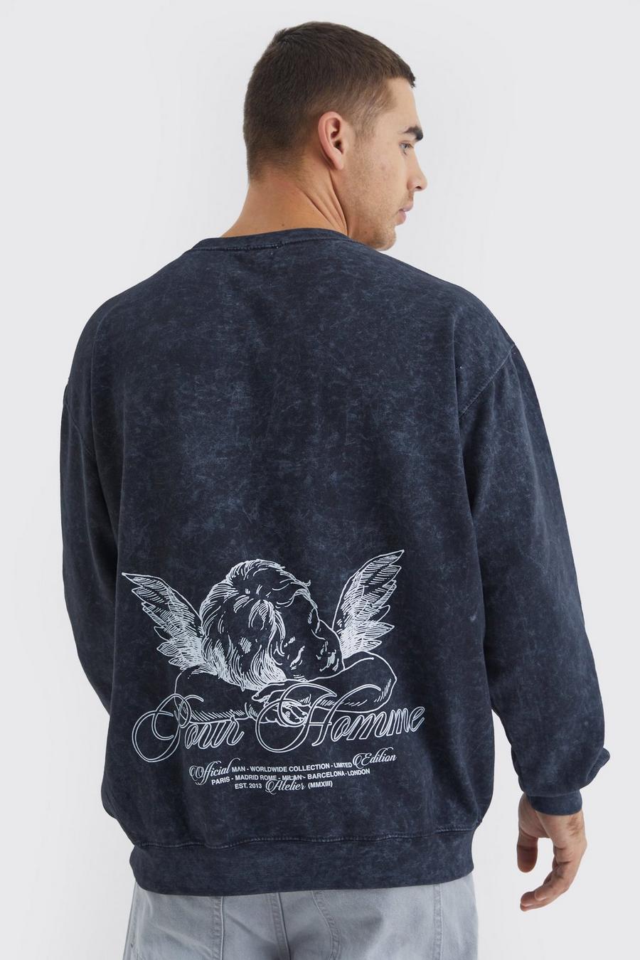 Black Oversize sweatshirt med tryck i renässansstil image number 1