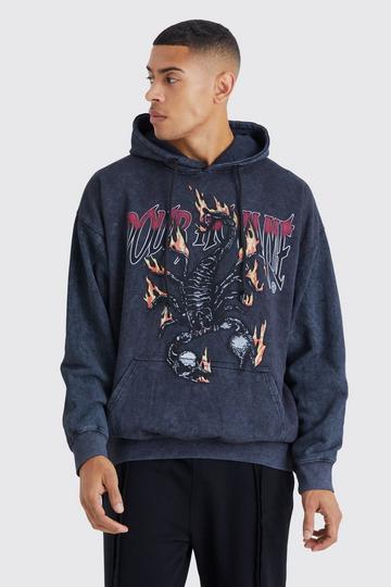 Black Oversized Scorpion Wash Graphic Hoodie