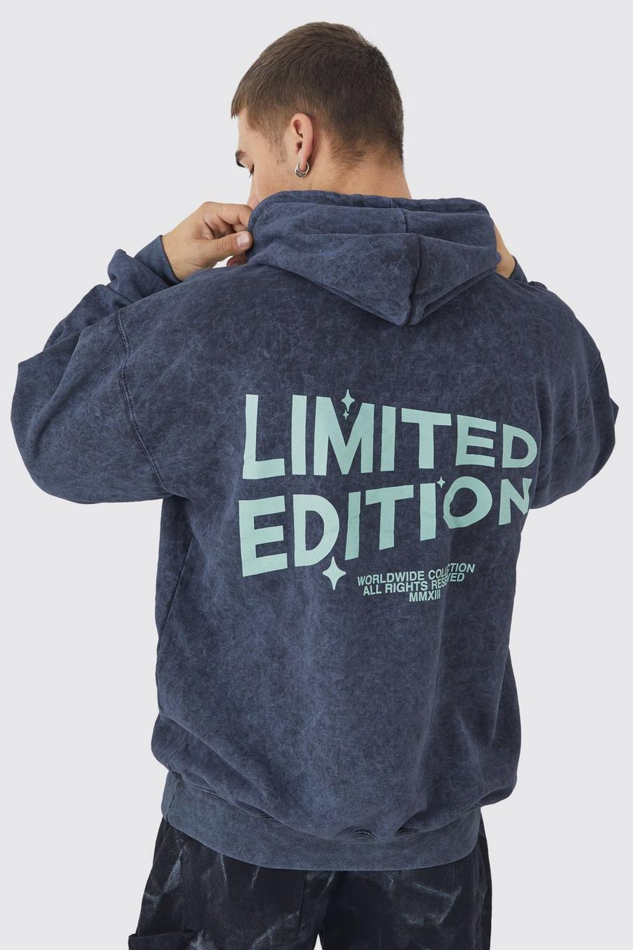 Black Oversized Limited Edition Wash Graphic Hoodie image number 1