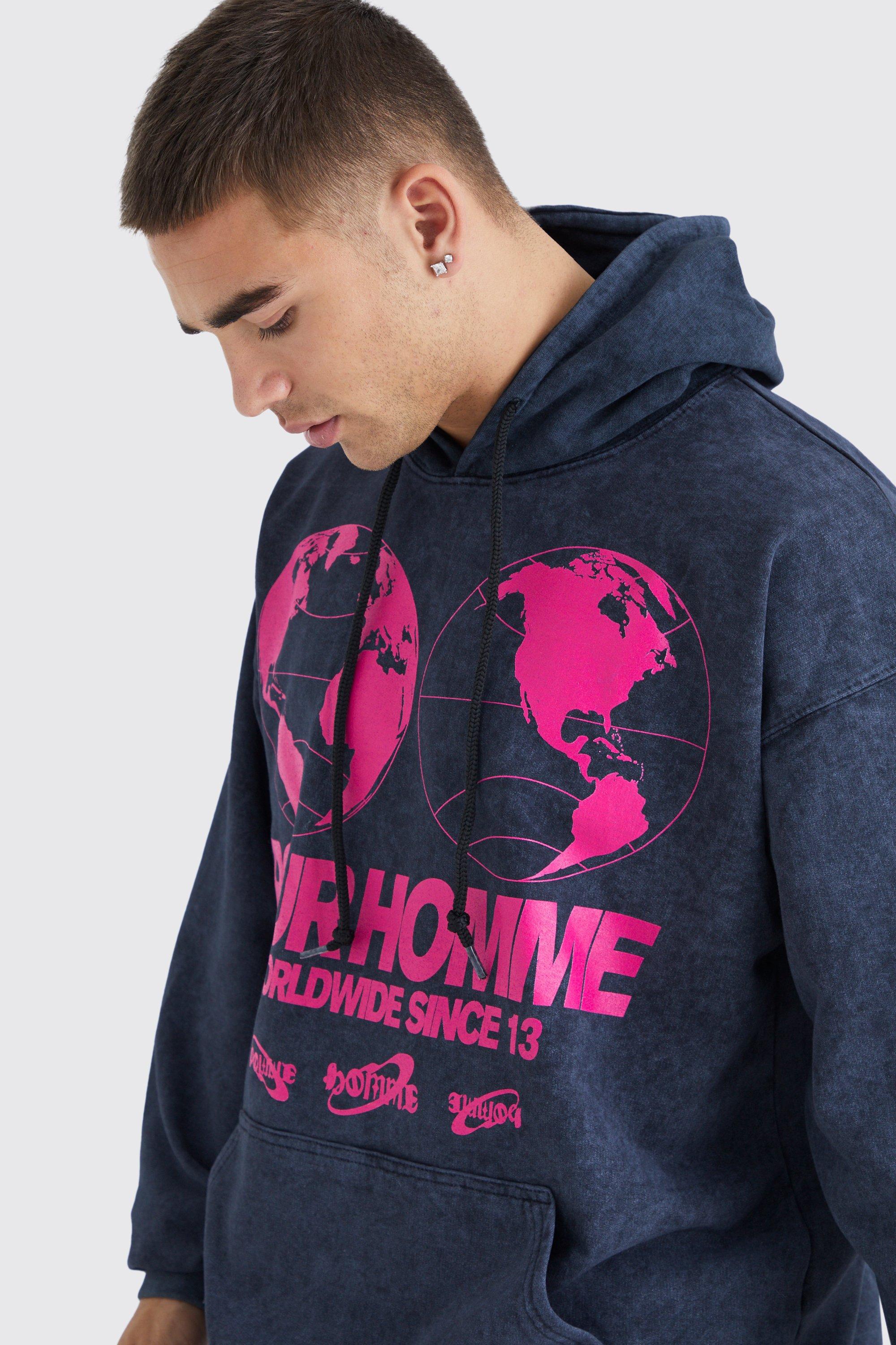 Worldwide grey and pink hoodie hot sale