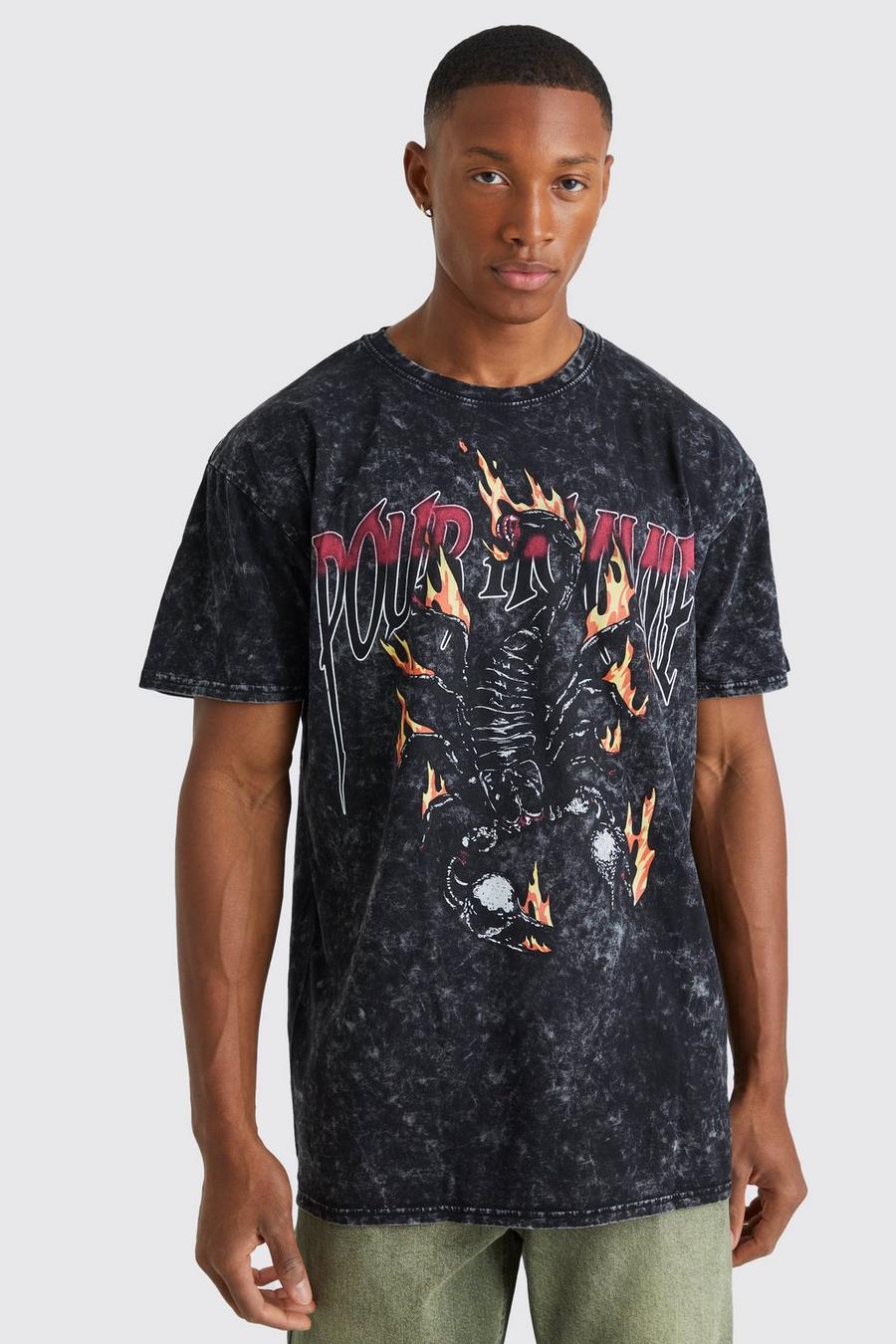 Black Oversized Boxy Scorpion Wash Graphic T-shirt