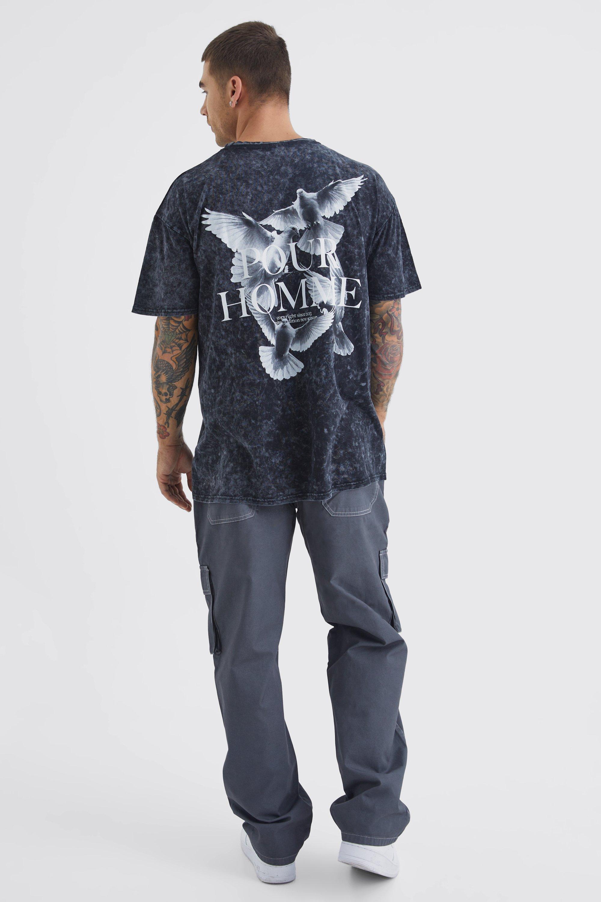 Oversized Washed Dove Graphic T-Shirt