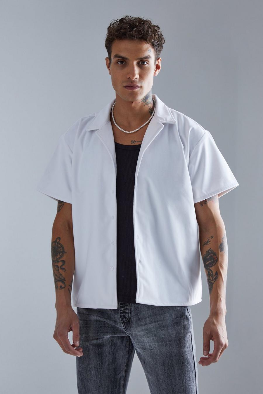 White Short Sleeve Boxy Velour Shirt image number 1