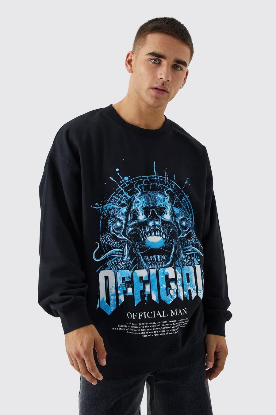 Black Oversized Homme Skull Graphic Sweatshirt image number 1