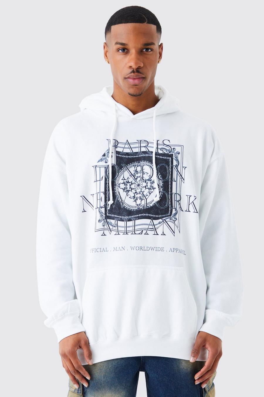 White Oversized Graphic Hoodie image number 1