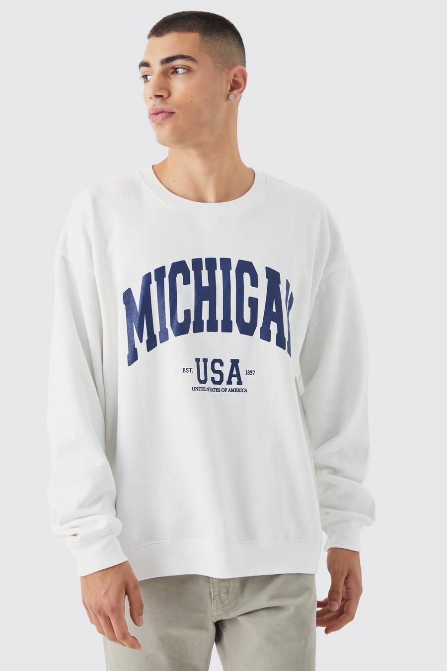 White Oversized Michigan Graphic Sweatshirt image number 1