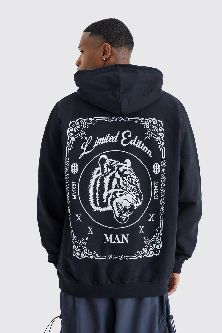 Black Oversized Limited Tiger Graphic Hoodie