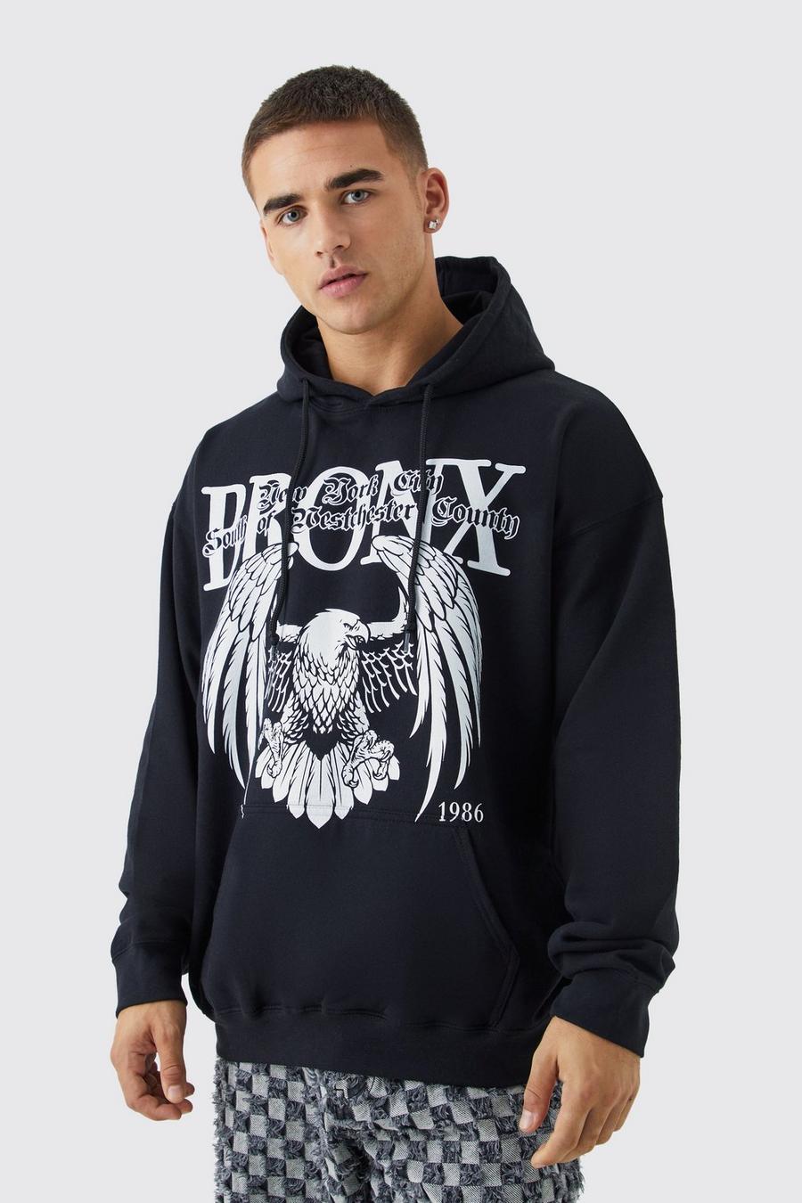 Black Bronx Oversize hoodie med grafiskt tryck image number 1