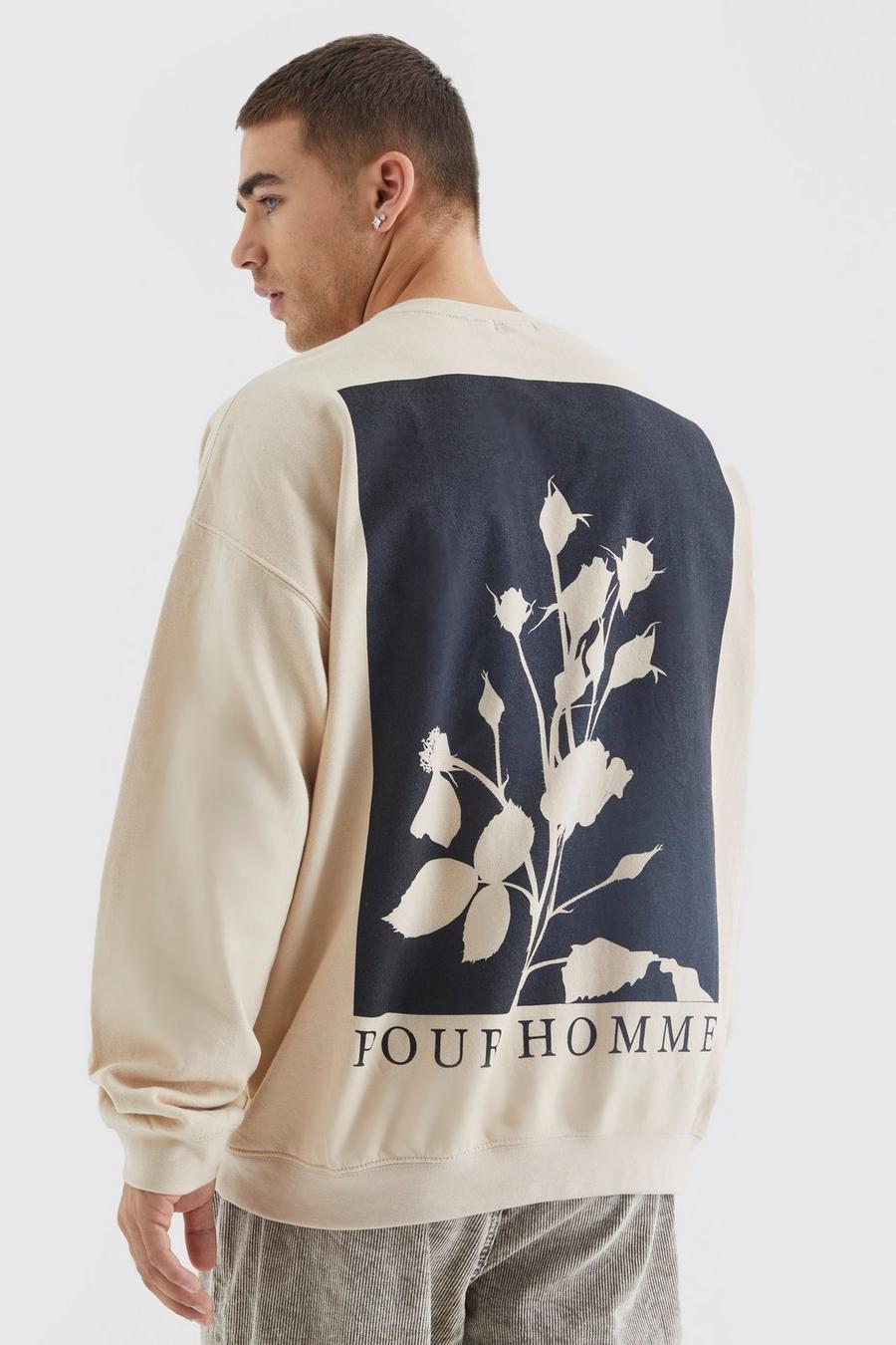 Oversize Sweatshirt mit Pour Homme Print, Sand