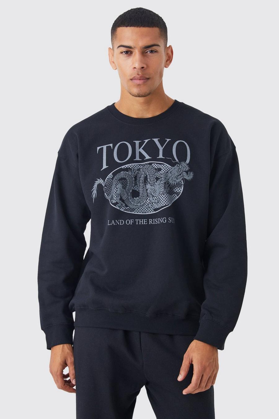 Black Oversized Tokyo Graphic Sweatshirt