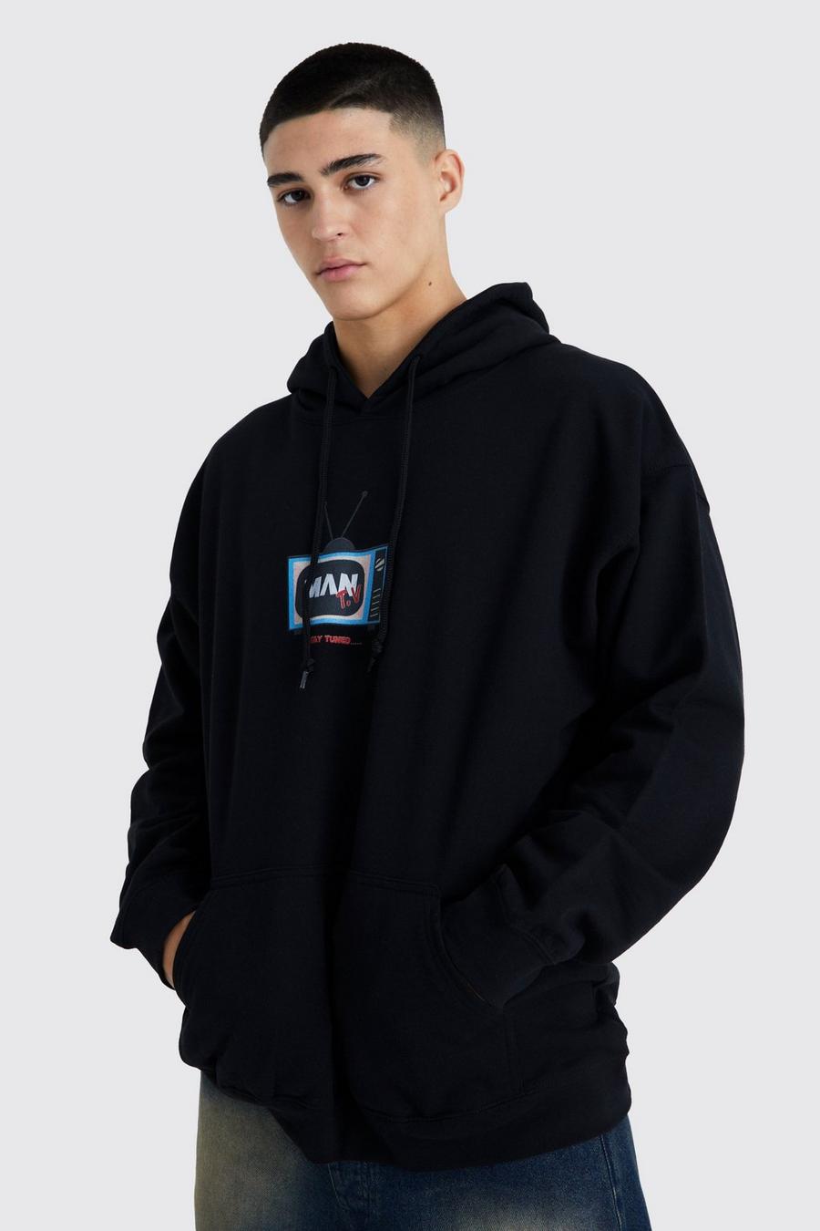 Black MAN Oversize hoodie med tryck image number 1