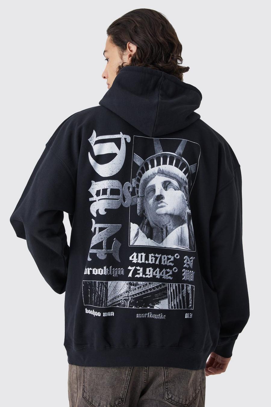 Black Oversized Ofcl Nyc Graphic Hoodie