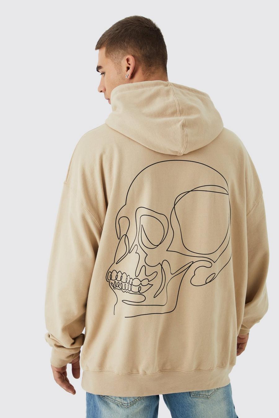 Sand beige Oversize hoodie med skelett