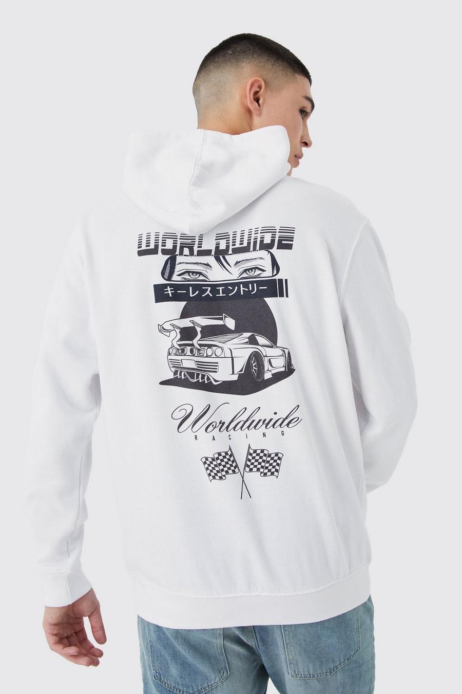 White Worldwide Car Graphic Hoodie