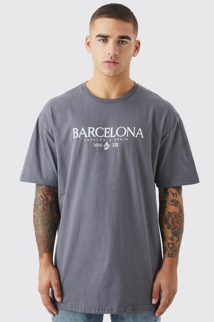 T-shirt oversize con stampa Barcelona, Charcoal image number 1