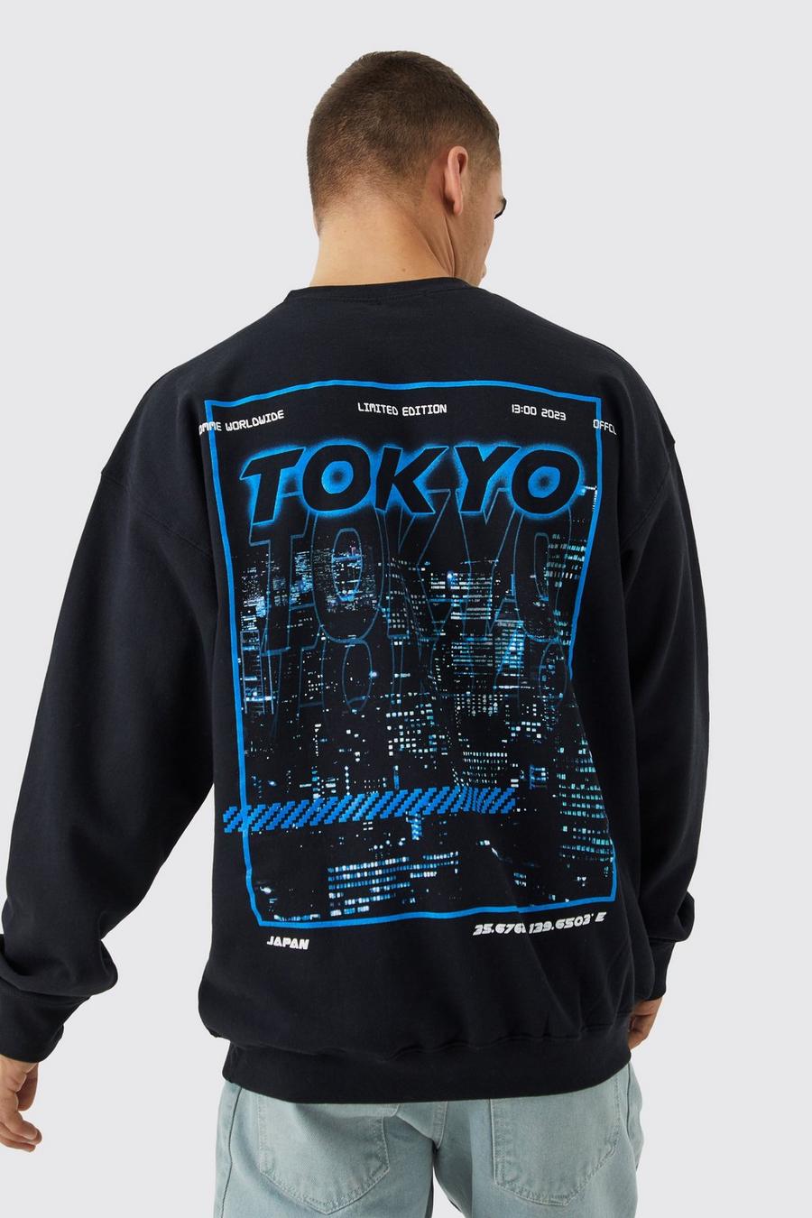 Black Oversized City Graphic Sweatshirt