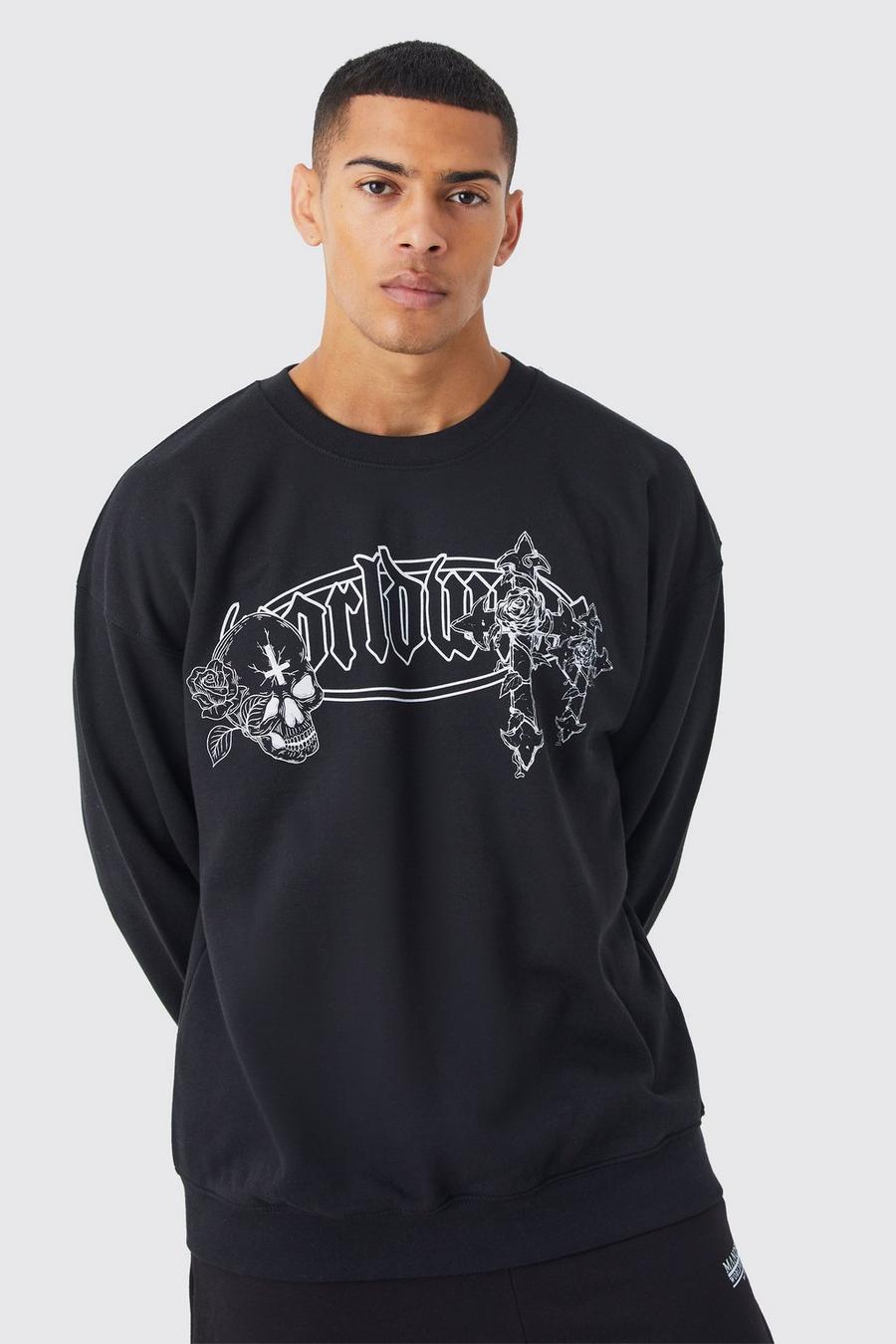 Black Worldwide Oversize sweatshirt med grafiskt tryck
