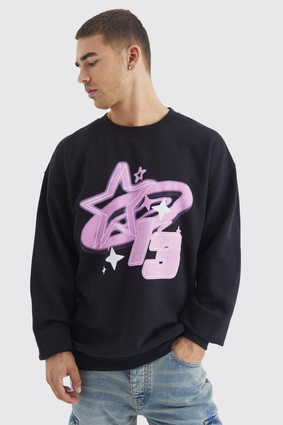 Black Limited Edition Oversize sweatshirt med grafiskt tryck image number 1