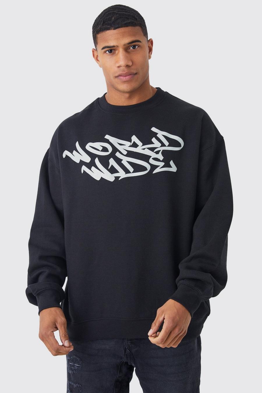 Black Oversized Worldwide Graphic Sweatshirt