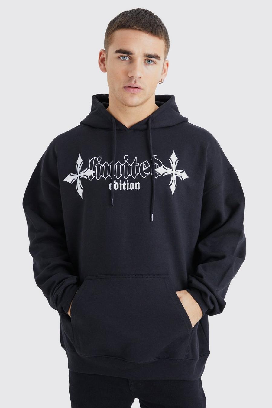 Black Oversized Limited Edition Graphic Hoodie image number 1