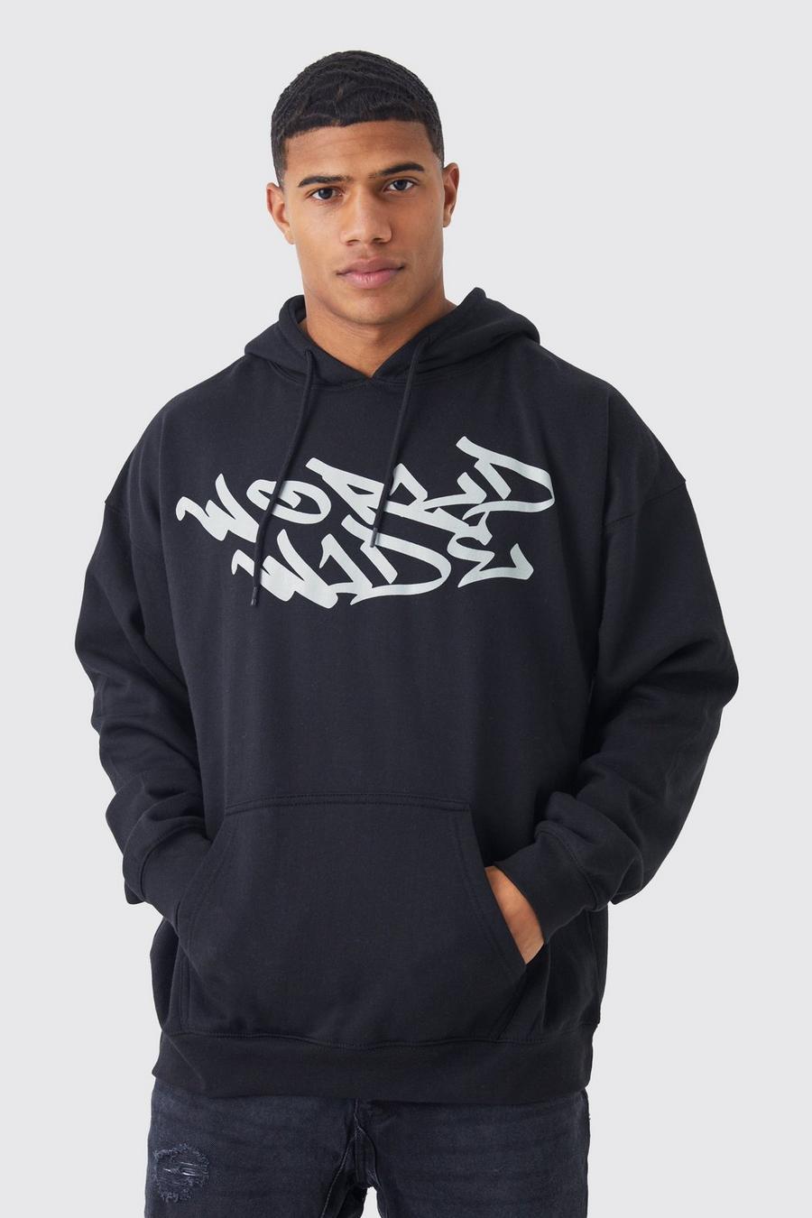 Black Worldwide Oversize hoodie med grafiskt tryck image number 1