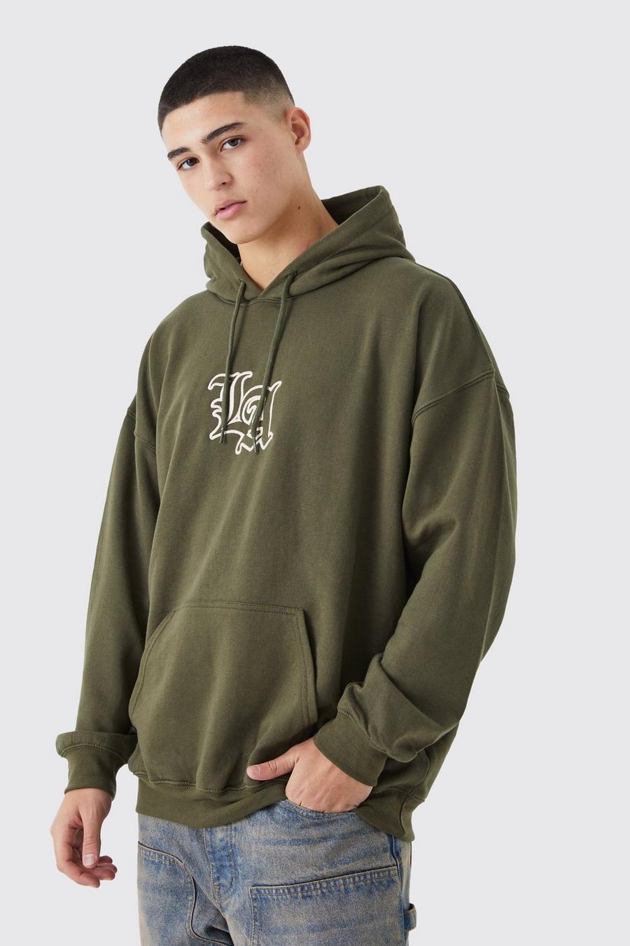 Khaki LA Oversize hoodie med brodyr image number 1
