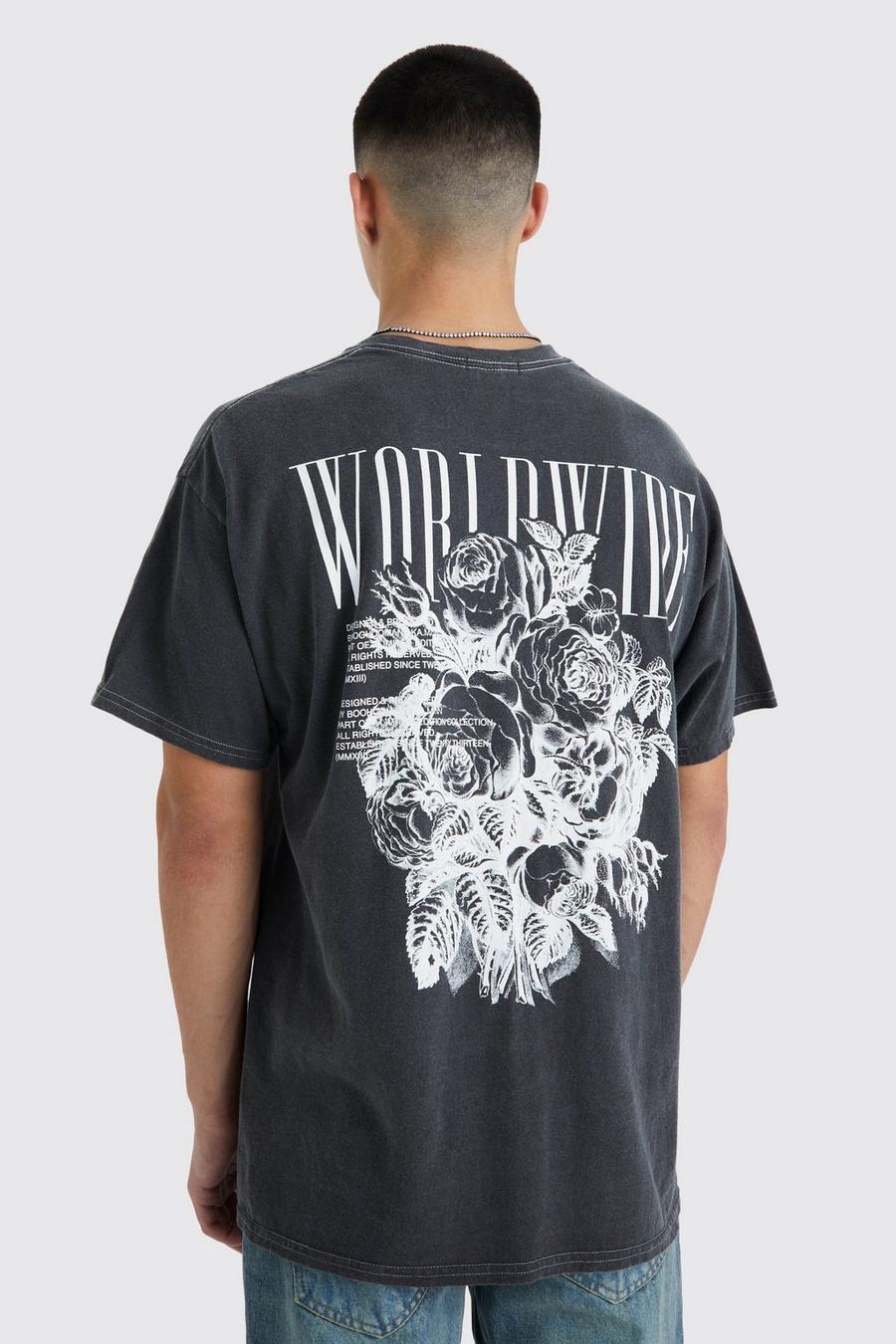 Charcoal gris Oversized Worldwide Wash T-Shirt Met Print