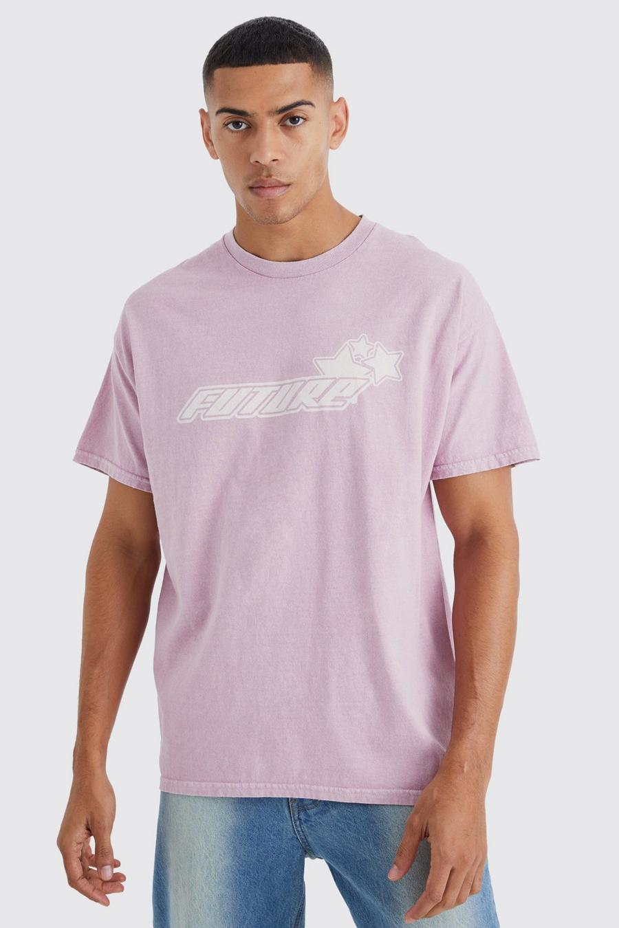 Pink Oversized Future Wash T-Shirt Met Print image number 1