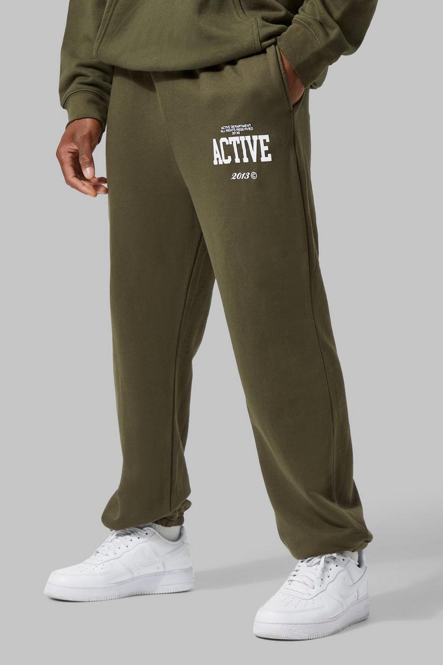 Pantaloni tuta Man Active con stampa stile Varsity, Khaki caqui