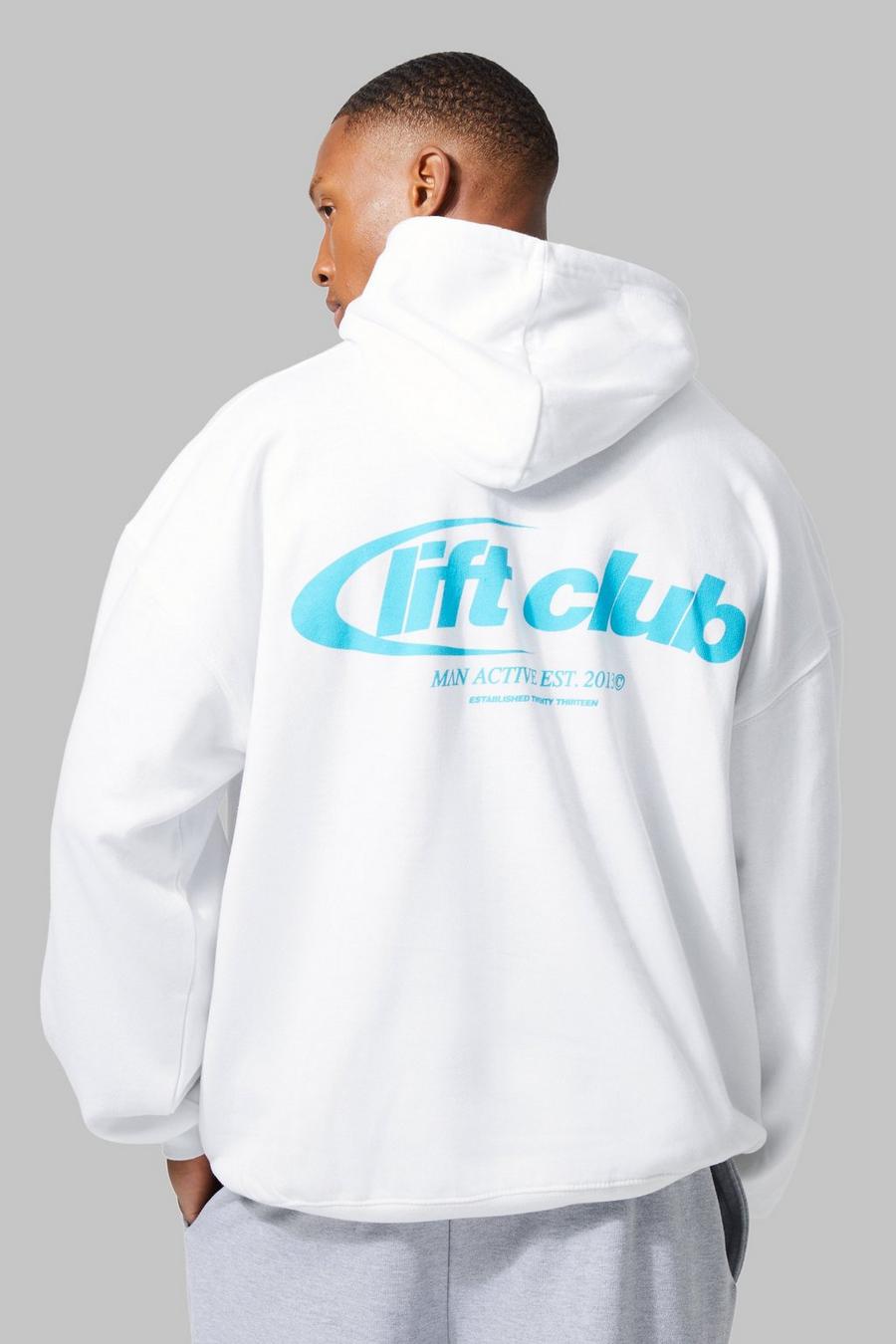 Man Active Oversize Hoodie mit Lift Club Print, White blanc