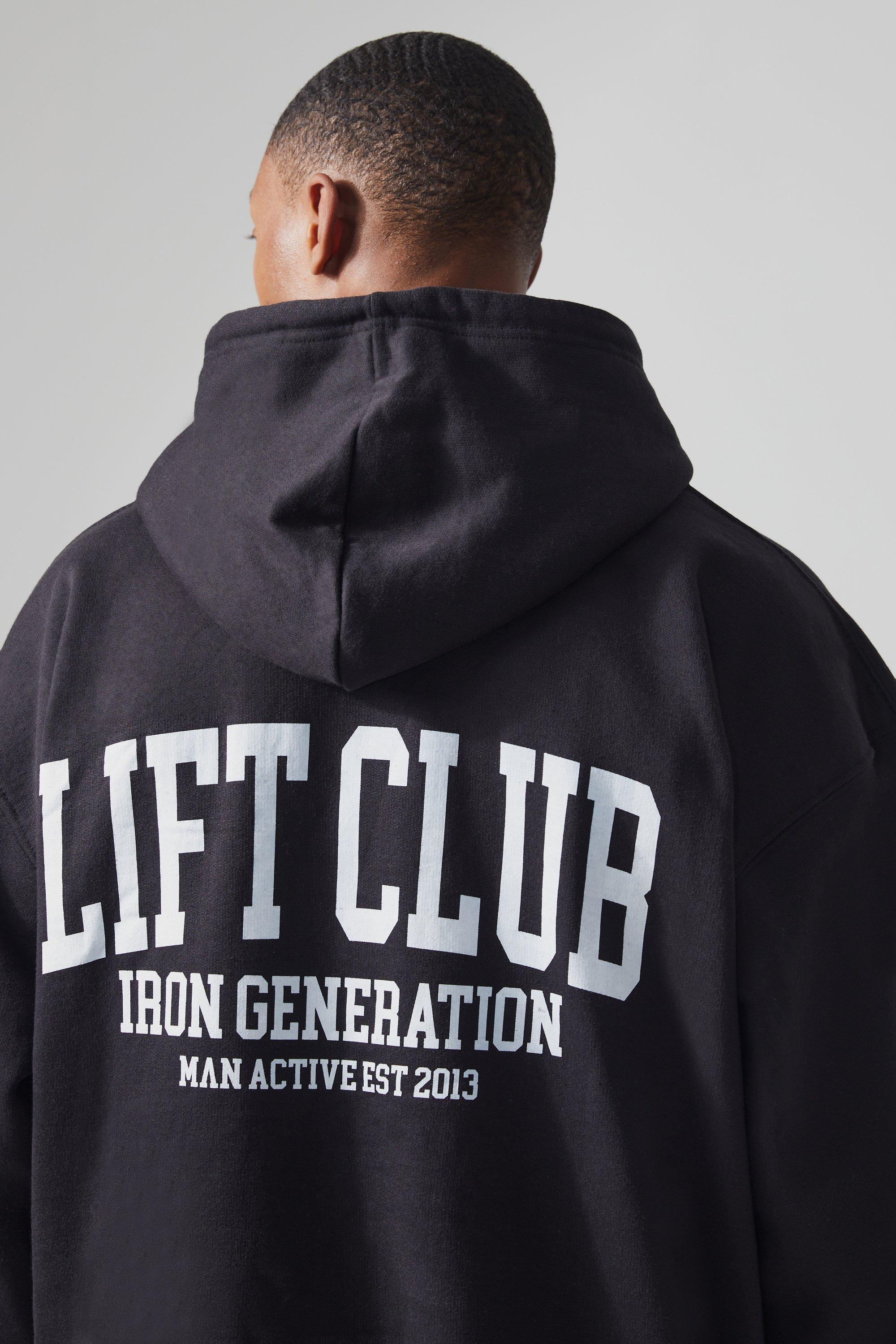 Man Active Oversized Lift Club Hoodie boohoo