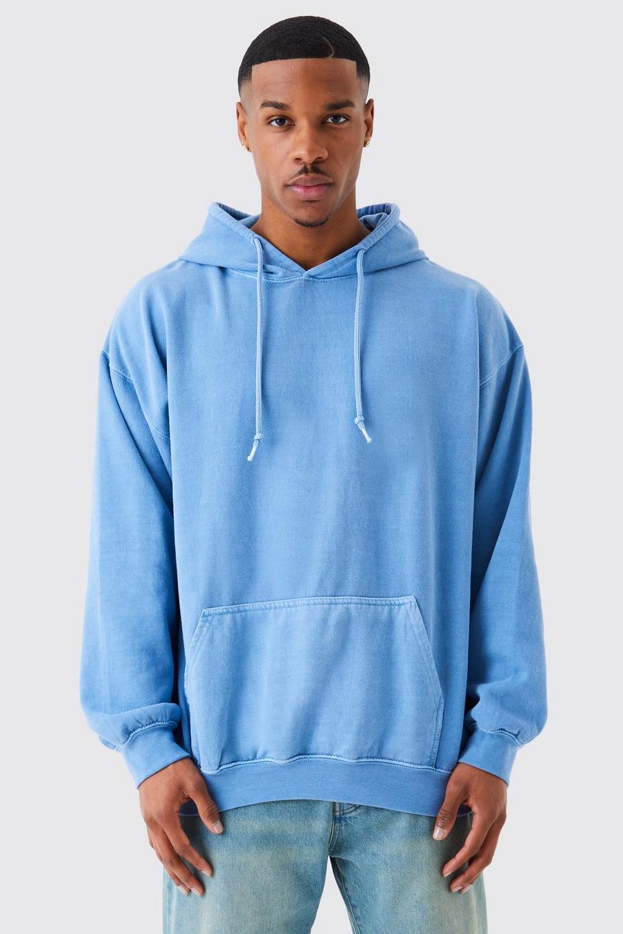 Blue Oversized Washed Hoodie image number 1