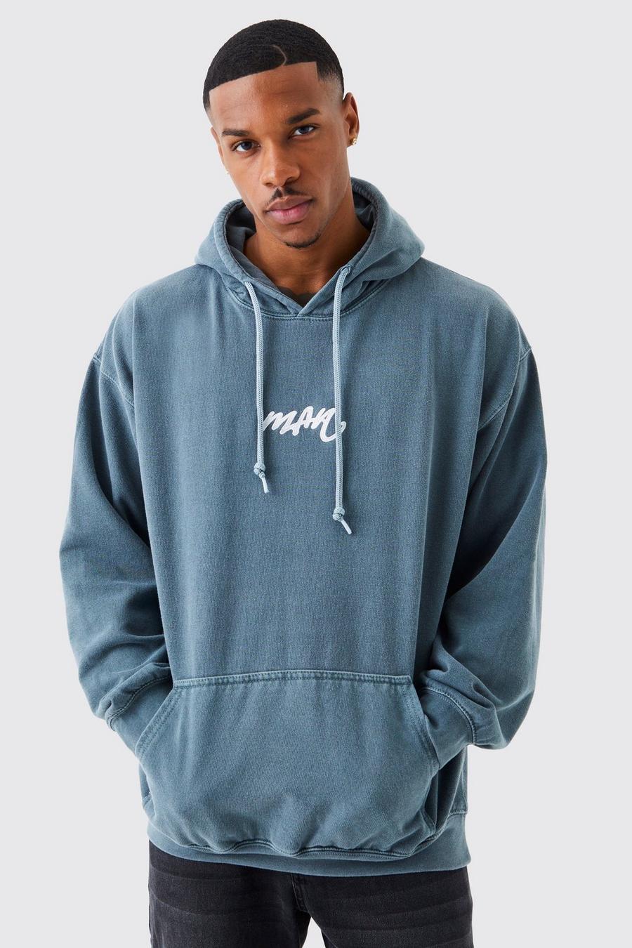 Charcoal grey Oversized Washed Embroidered Hoodie
