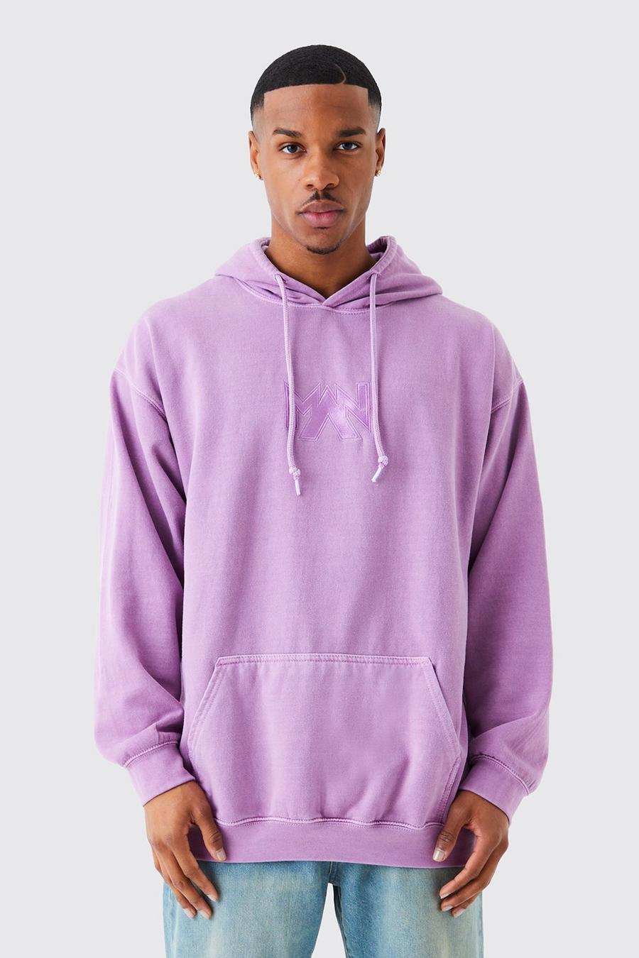 Mauve Oversized Washed embroidered hoodie  image number 1