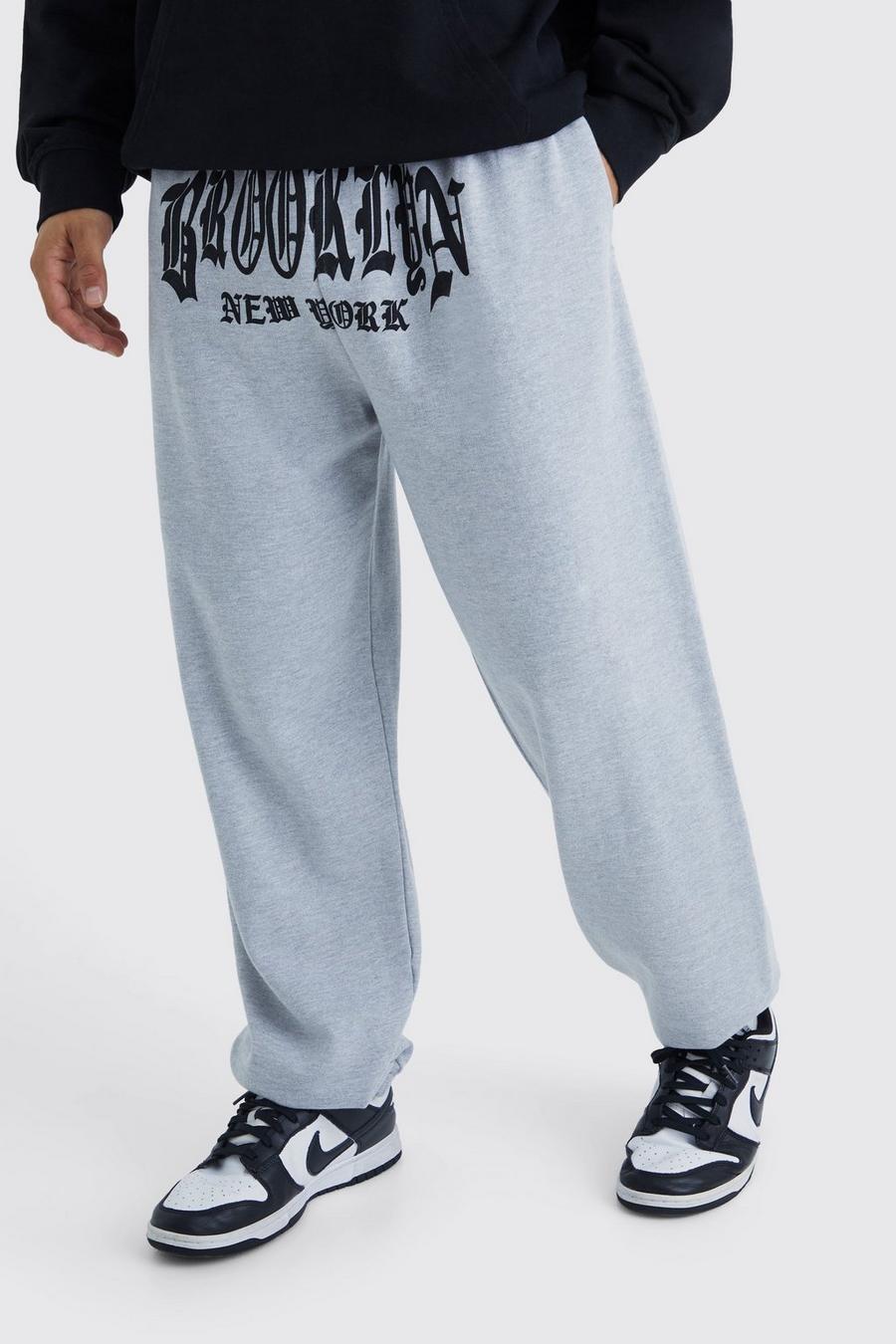 Oversize Jogginghose mit Brooklyn-Print, Grey marl