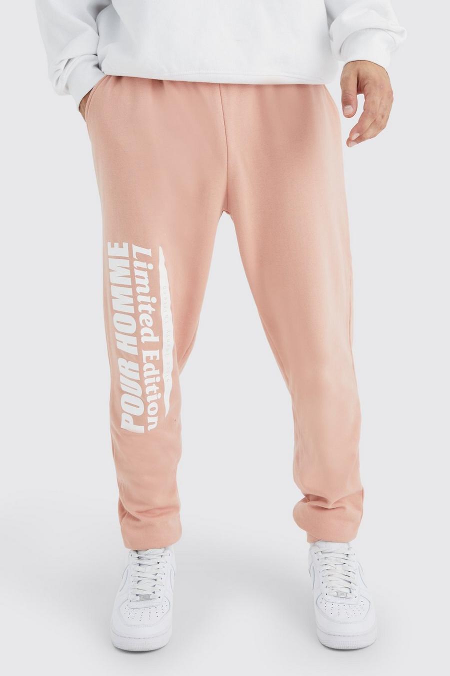 Pantalón deportivo oversize con estampado gráfico Pour Homme, Dusty pink image number 1