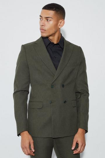 Skinny Fit Double Breasted Micro Texture Blazer khaki