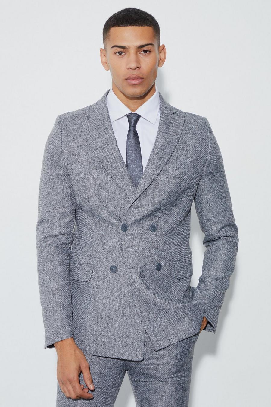 Dark grey Skinny Fit Double Breasted Boucle Blazer image number 1